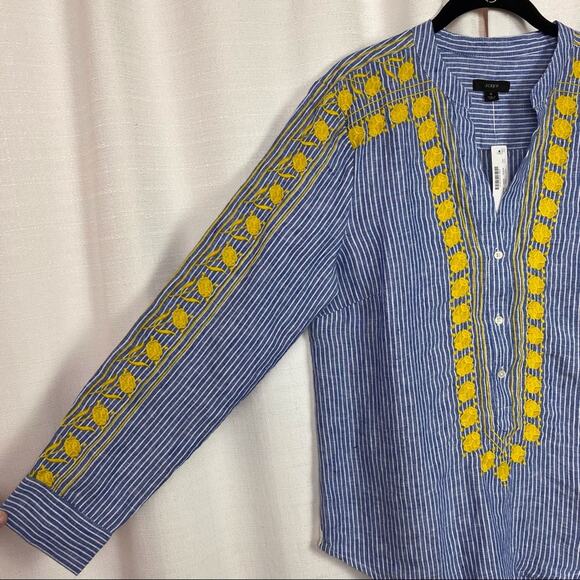 J.Crew Blue&Yellow Linen Tunic Top Blouse Sz.S NWT - Picture 4 of 11